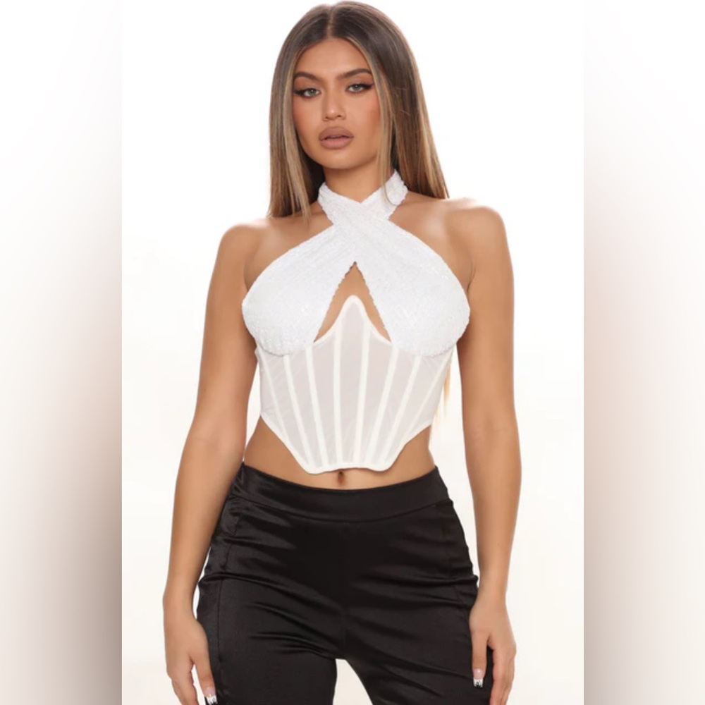 NWT Fashion Nova Celebrity Act Sequin Corset - White